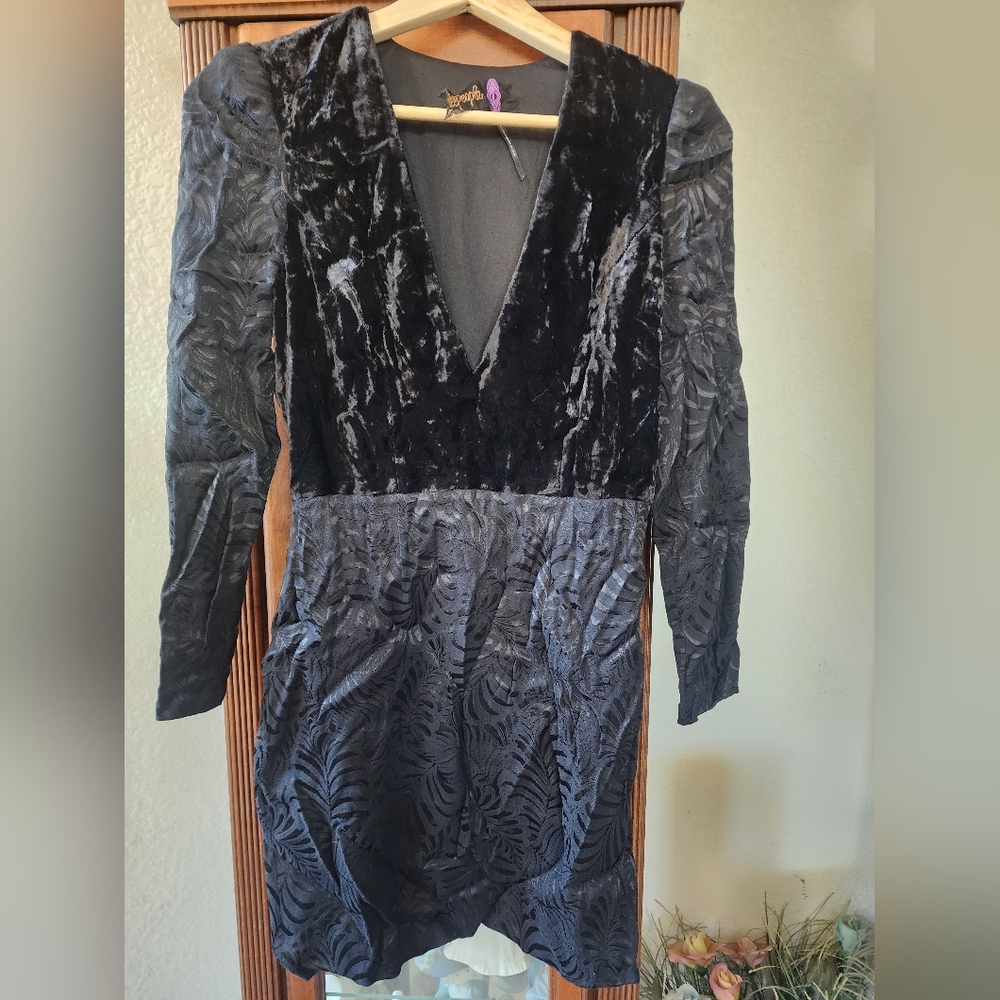 Free People Black Velvet Patterned Dress